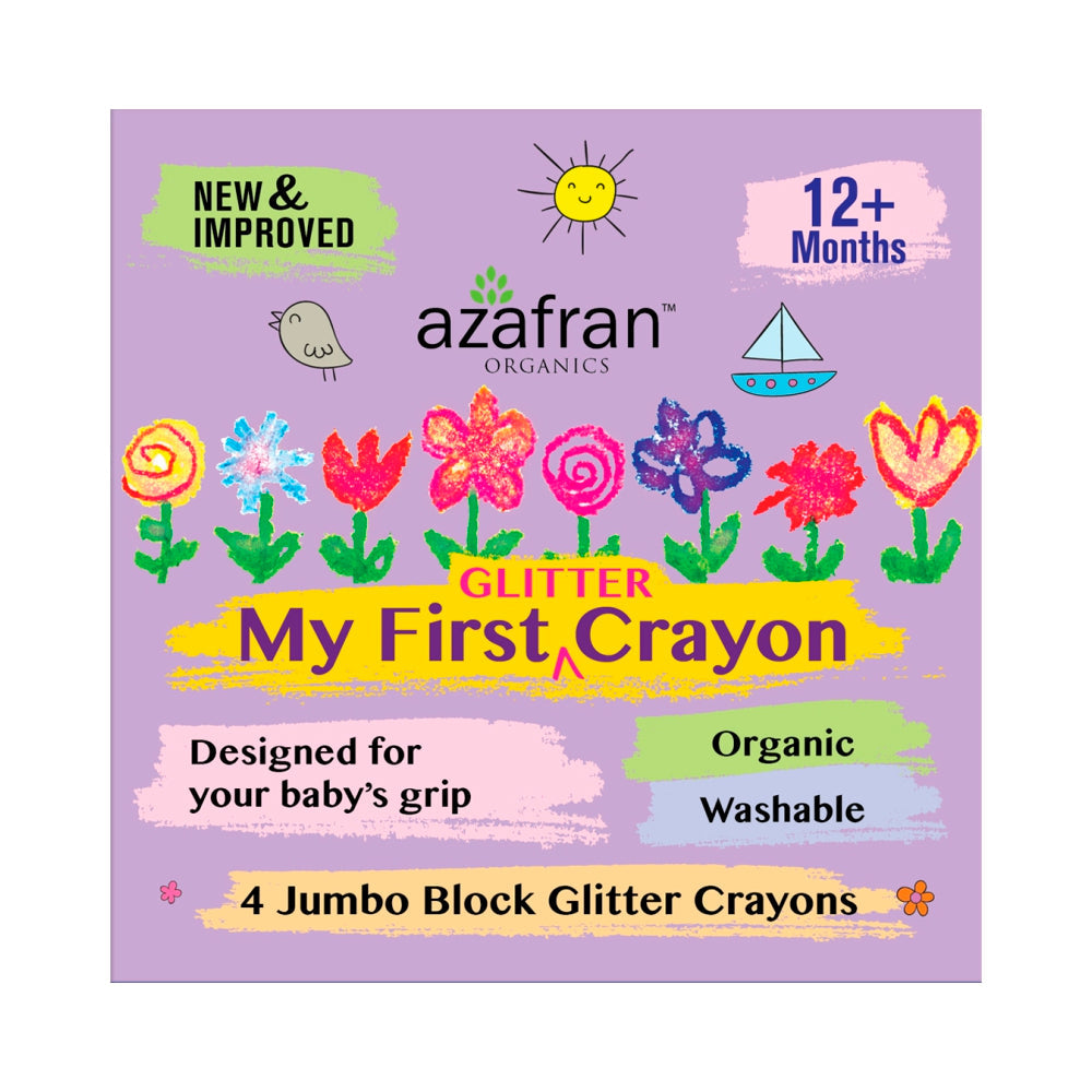 My First Organic Glitter Crayon - 4 Jumbo Washable Colours for kids 12m+