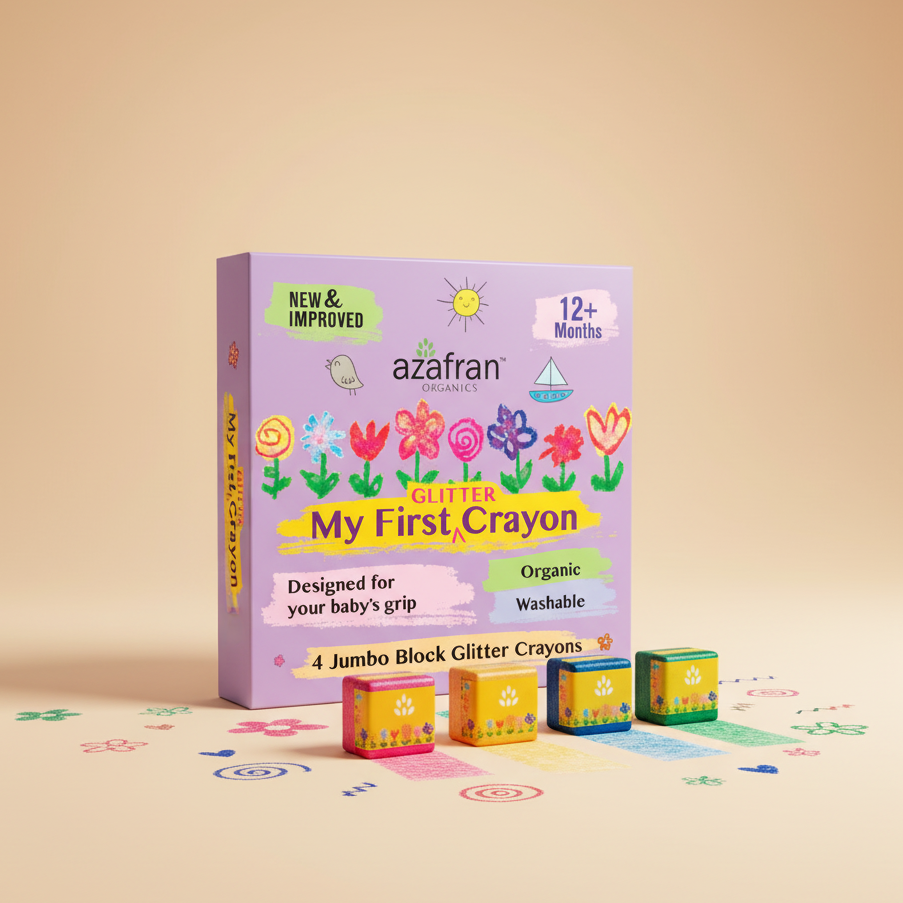 My First Organic Glitter Crayon - 4 Jumbo Washable Colours for kids 12m+