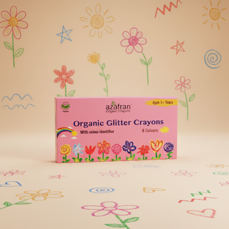 Organic Jumbo Glitter Crayons, 8 Colours, 120g