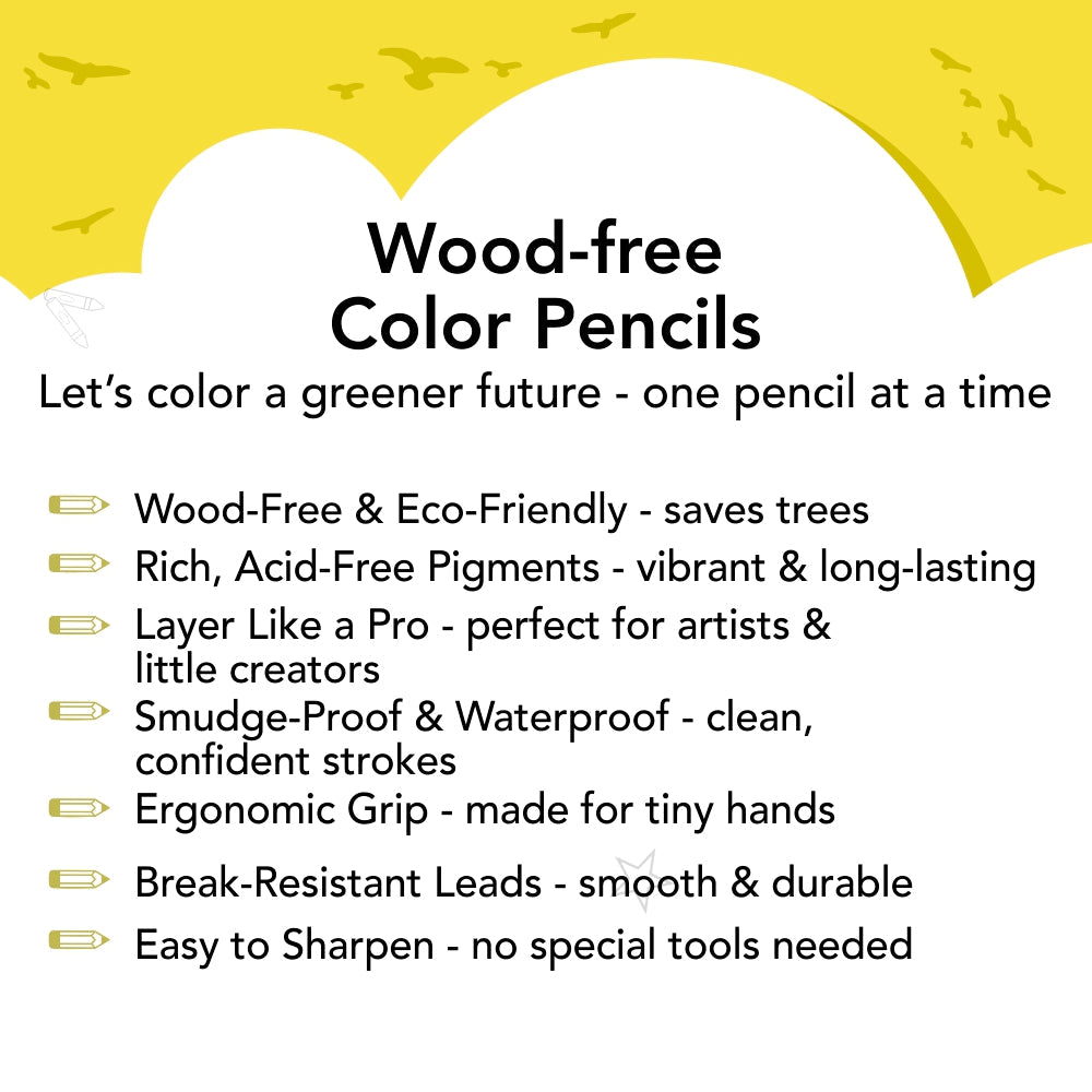 Wood-Free Color Pencils - 12 Shades - Free Sharpener