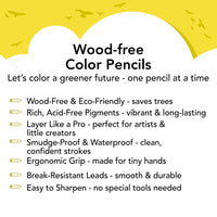Wood-Free Color Pencils - 12 Shades - Free Sharpener